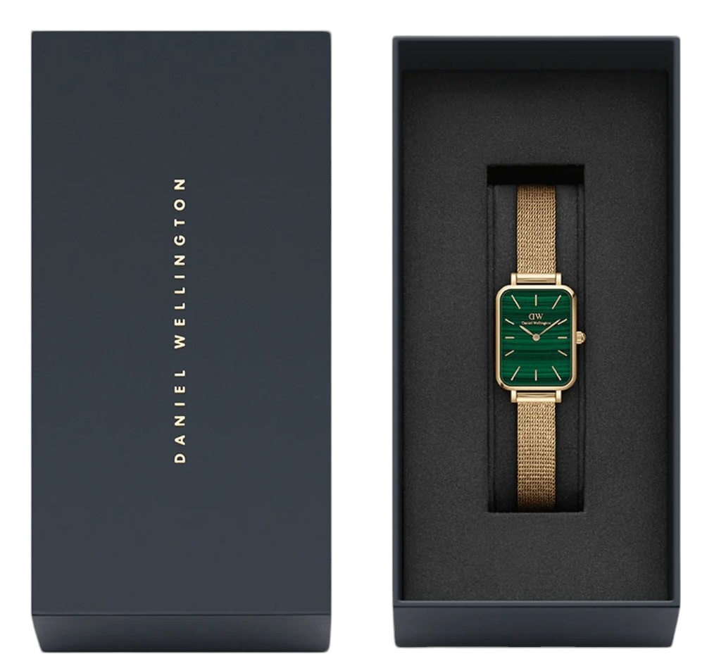 DANIEL WELLINGTON  Quadro Pressed Evergold Emerald Dial 20 x 26mm Gold Stainless Steel Mesh Bracelet DW00100561 - 6