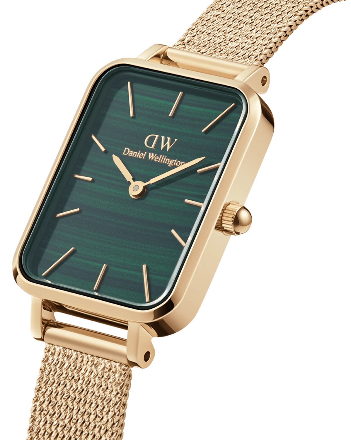 DANIEL WELLINGTON  Quadro Pressed Evergold Emerald Dial 20 x 26mm Gold Stainless Steel Mesh Bracelet DW00100561 - 