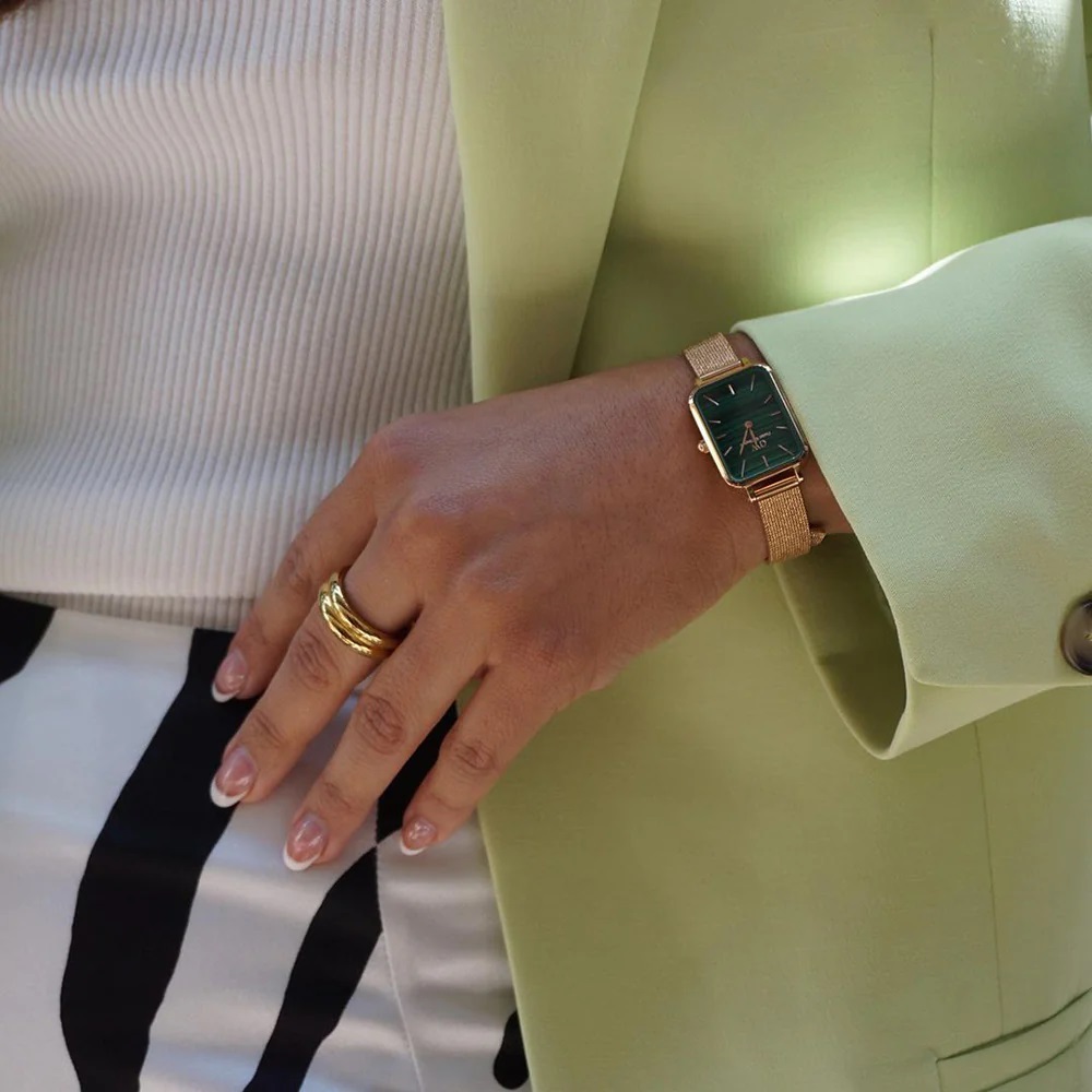 DANIEL WELLINGTON  Quadro Pressed Evergold Emerald Dial 20 x 26mm Gold Stainless Steel Mesh Bracelet DW00100561 - 4