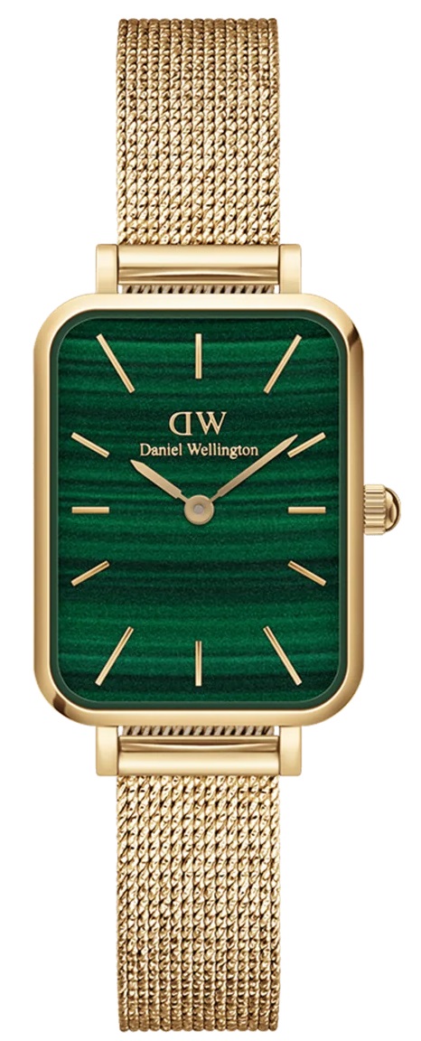 DANIEL WELLINGTON  Quadro Pressed Evergold Emerald Dial 20 x 26mm Gold Stainless Steel Mesh Bracelet DW00100561 - 