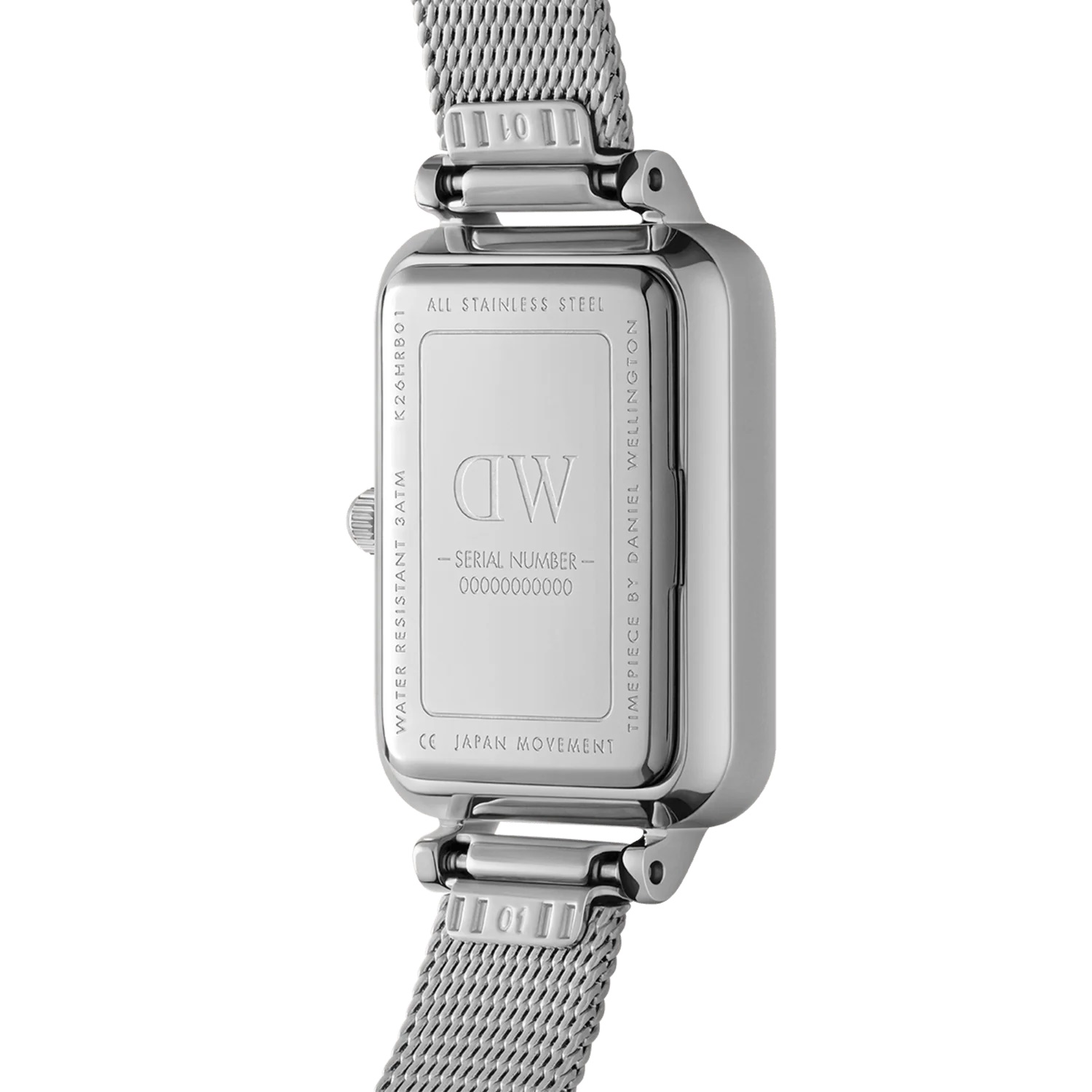 DANIEL WELLINGTON Quadro Lumine Black Pearl Dial 20x26mm Silver Stainless Steel Mesh Bracelet DW00100581 - 
