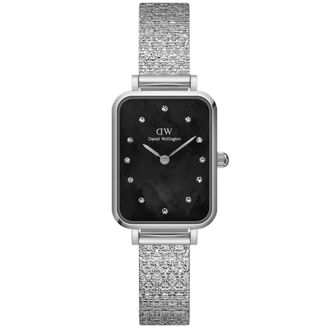 DANIEL WELLINGTON Quadro Lumine Black Pearl Dial 20x26mm Silver Stainless Steel Mesh Bracelet DW00100581 - 