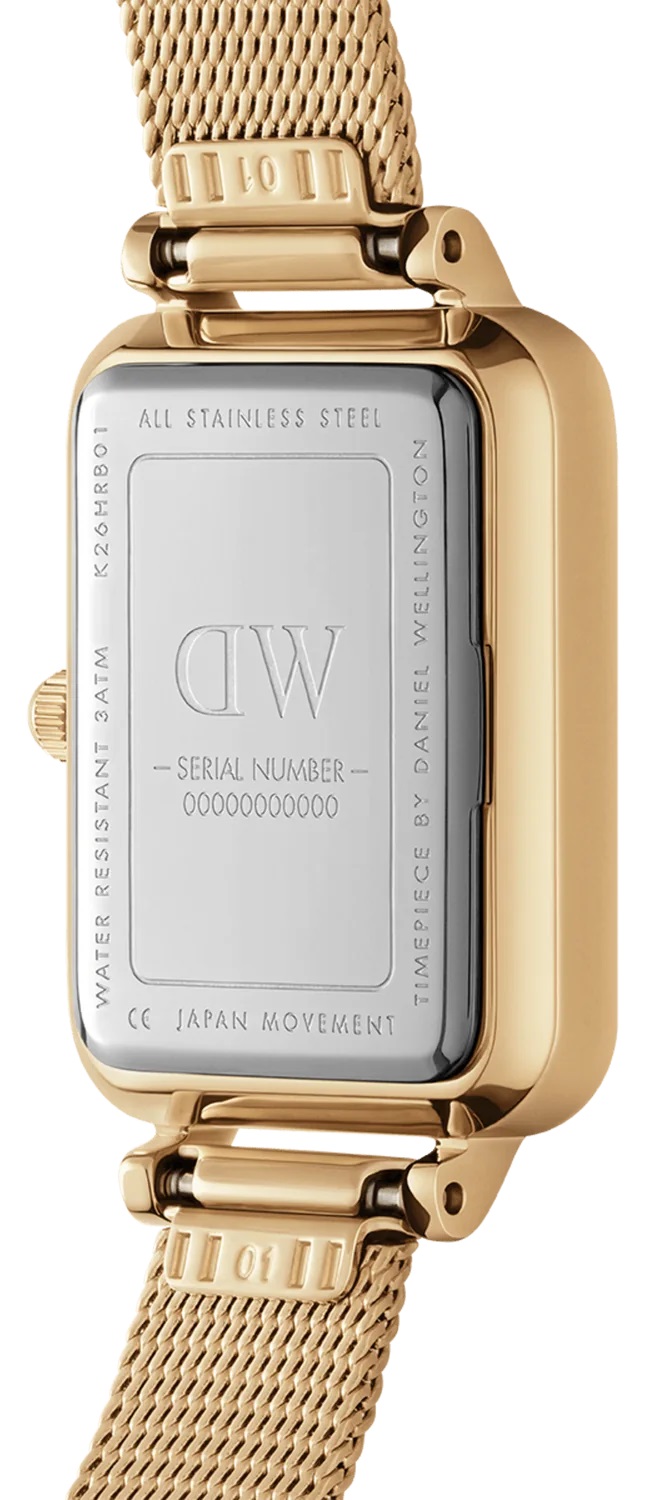 DANIEL WELLINGTON  Quadro Lumine Pressed Piano White Pearl Dial 20 x 26mm Gold Stainless Steel Mesh Bracelet DW00100582 - 3