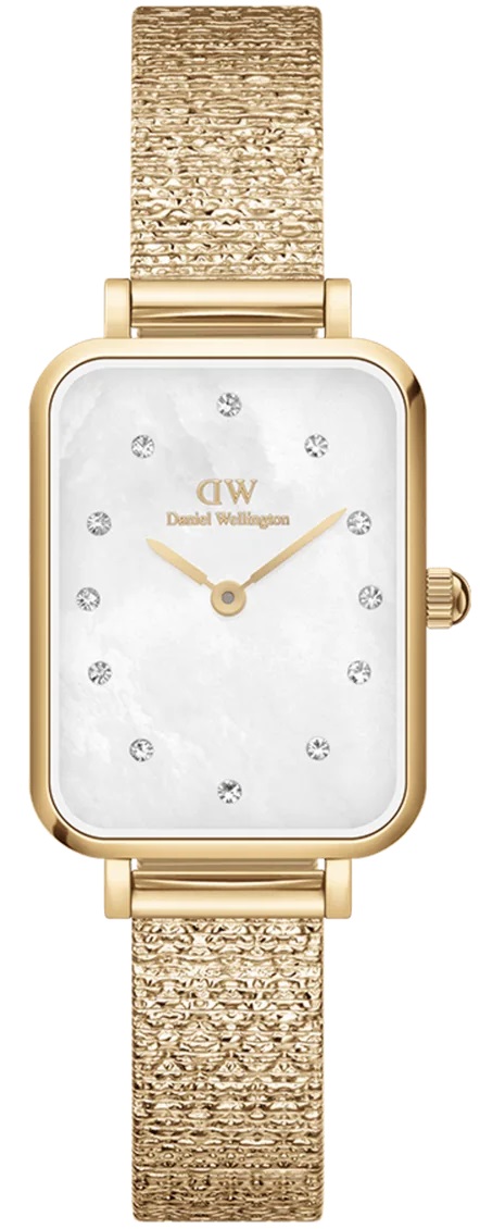DANIEL WELLINGTON  Quadro Lumine Pressed Piano White Pearl Dial 20 x 26mm Gold Stainless Steel Mesh Bracelet DW00100582 - 