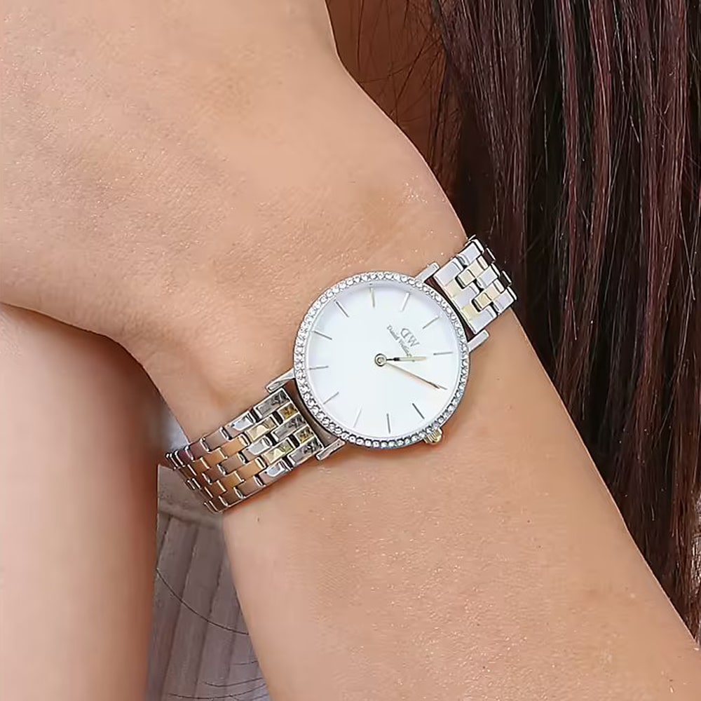 DANIEL WELLINGTON Quadro Lumine Bezel Crystlas White Pearl Dial 28mm Two Tone Gold Stainless Steel Bracelet DW00100665 - 4