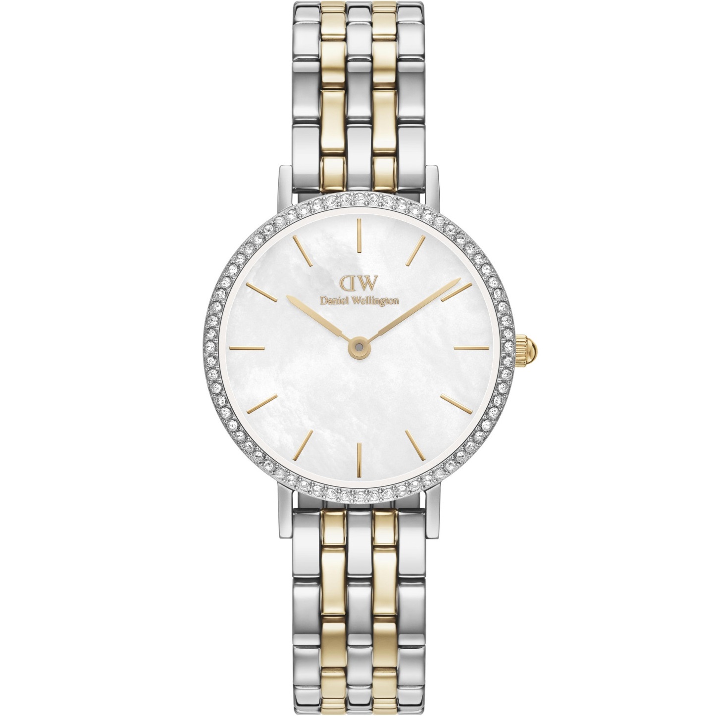 DANIEL WELLINGTON Quadro Lumine Bezel Crystlas White Pearl Dial 28mm Two Tone Gold Stainless Steel Bracelet DW00100665 - 