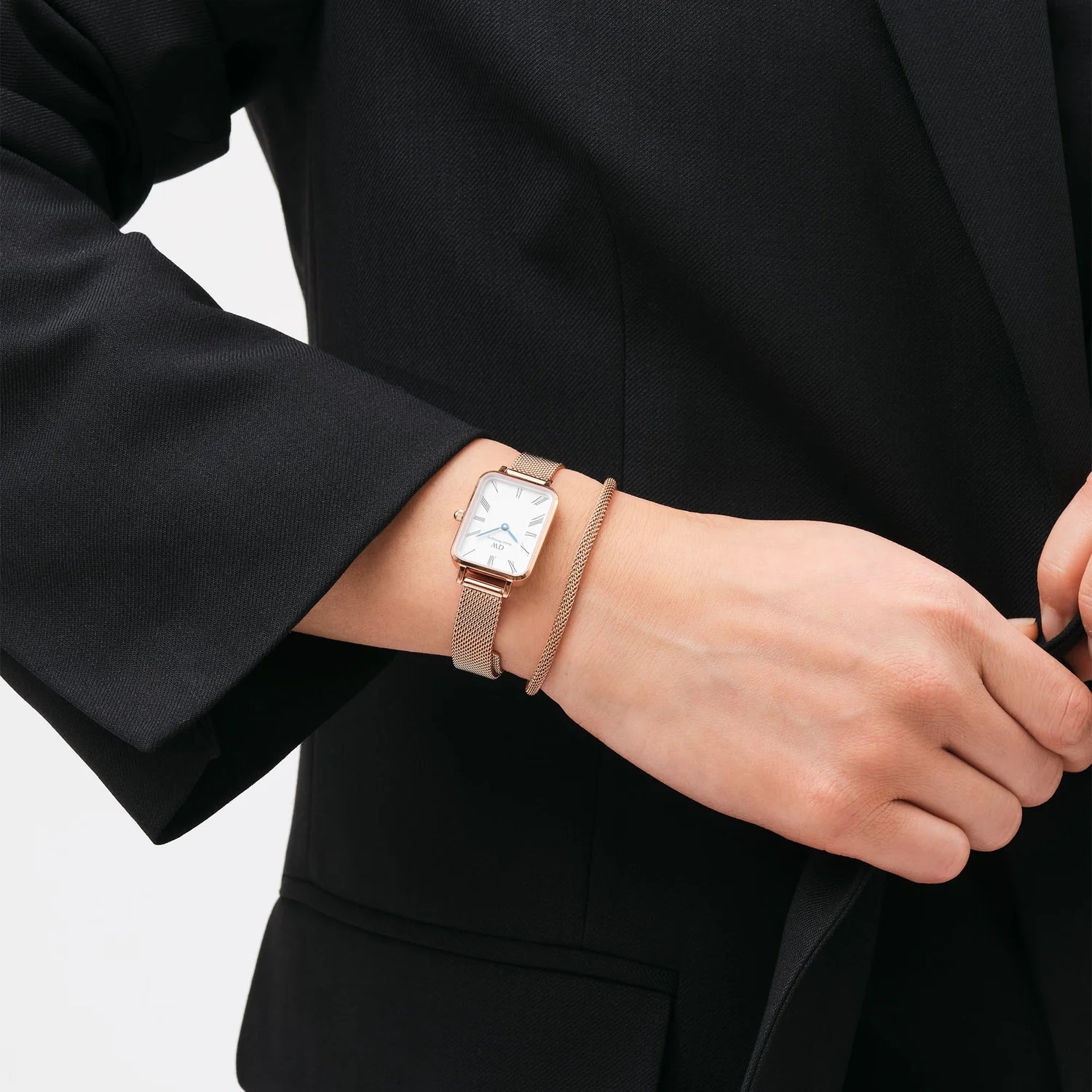 DANIEL WELLINGTON Quadro Roman Numerals Melrose White Dial 20 x 26mm Rose Gold Stainless Steel Mesh Bracelet DW00100687 - 4
