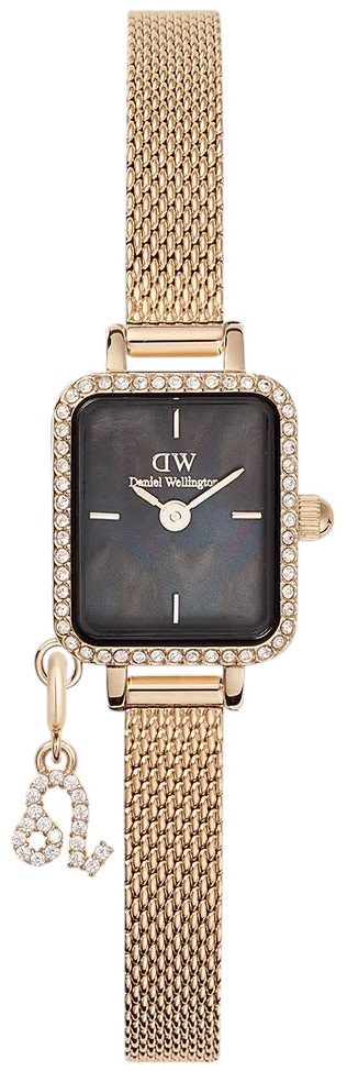 DANIEL WELLINGTON  Quadro Mini Crystal Zodiac Evergold Black Pearl Dial 15.4 x 18.2mm Gold Stainless Steel Mesh Bracelet DW00100752 - 