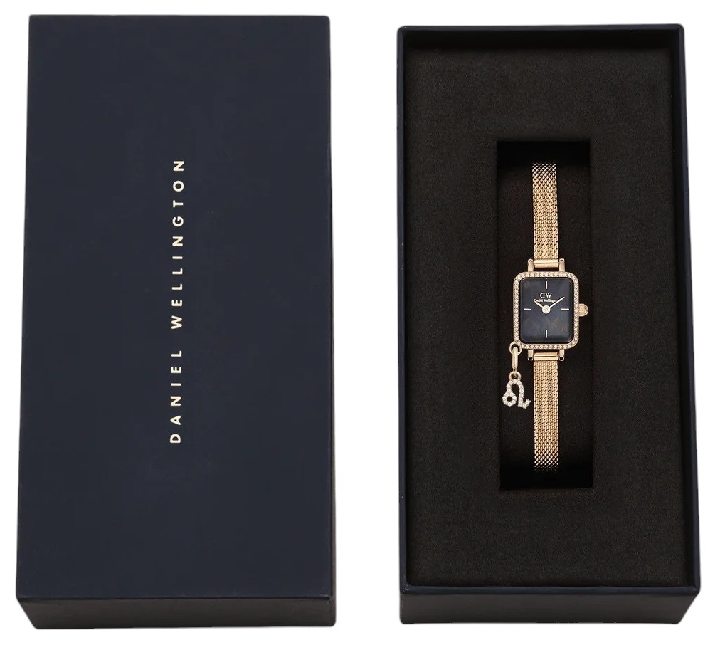 DANIEL WELLINGTON  Quadro Mini Crystal Zodiac Evergold Black Pearl Dial 15.4 x 18.2mm Gold Stainless Steel Mesh Bracelet DW00100752 - 7