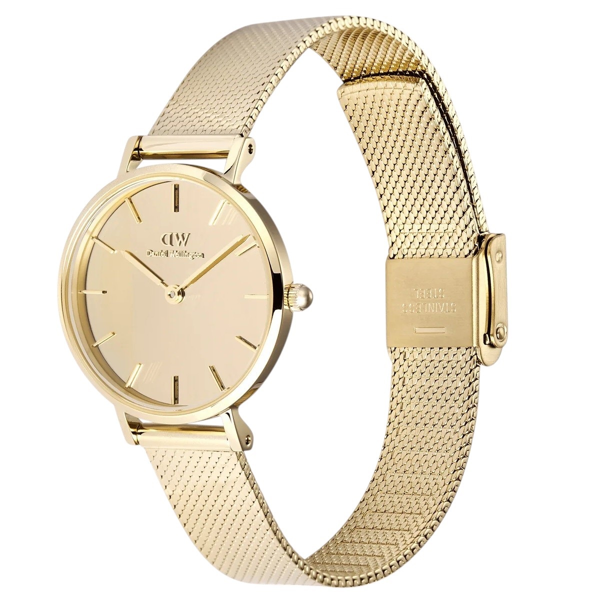 DANIEL WELLINGTON Petite Reflection Gold Dial 28mm Gold Stainless Steel Mesh Bracelet DW00100797 - 