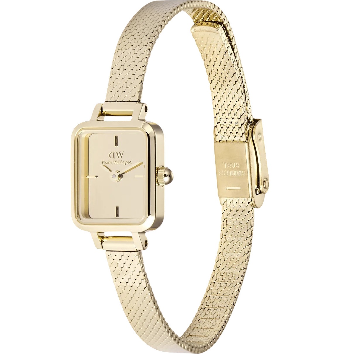 DANIEL WELLINGTON Quadro Mini Reflection Gold Dial 15.4x18.2mm Gold Stainless Steel Mesh Bracelet DW00100801 - 
