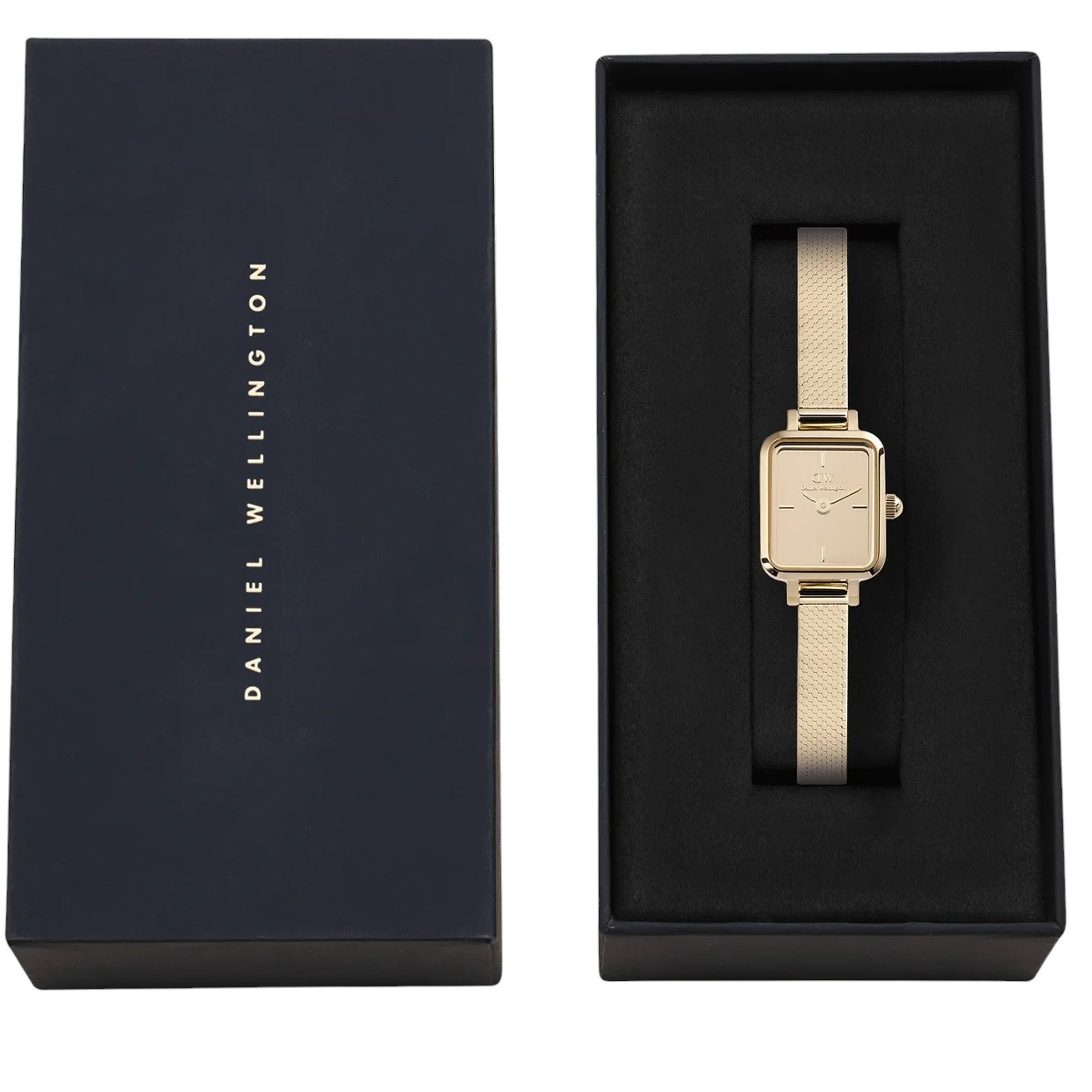 DANIEL WELLINGTON Quadro Mini Reflection Gold Dial 15.4x18.2mm Gold Stainless Steel Mesh Bracelet DW00100801 - 4