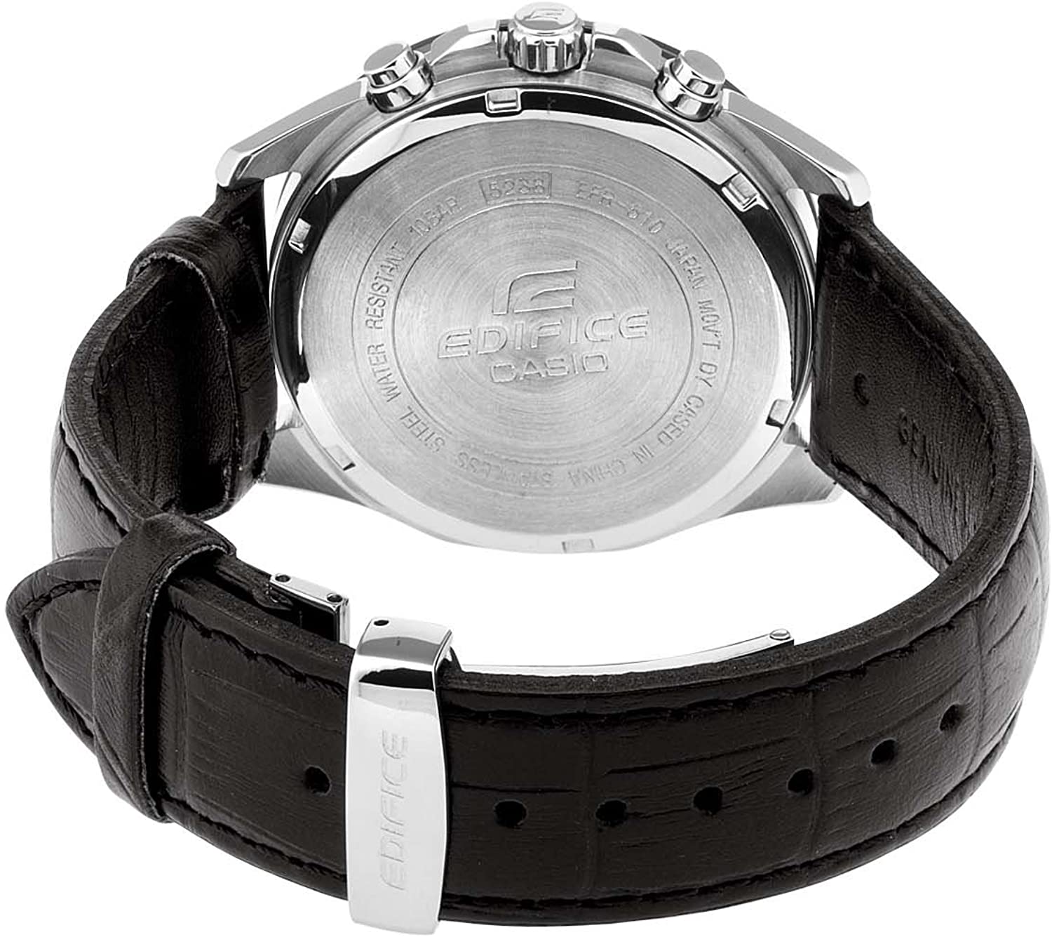 CASIO Edifice Chronograph 45mm Silver Stainless Steel Black Leather Strap EFR-510L-1AV - 
