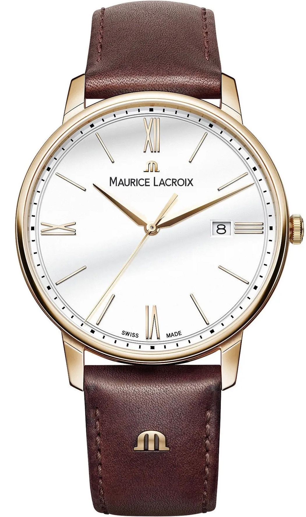 MAURICE LACROIX Eliros 40mm Rose Gold Stainless Steel Brown Leather Strap EL1118-PVP01-112-1 - 