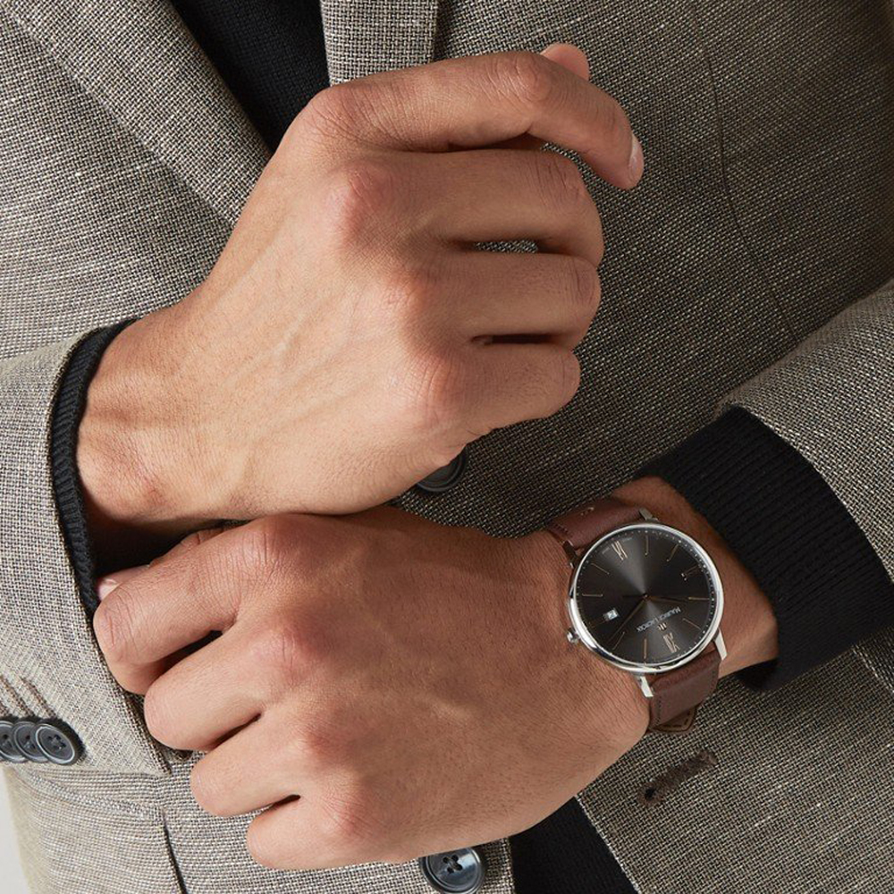MAURICE LACROIX Eliros Grey Dial 40mm Silver Stainless Steel Brown Leather Strap EL1118-SS001-311-1 - 