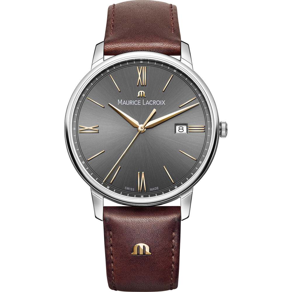 MAURICE LACROIX Eliros Grey Dial 40mm Silver Stainless Steel Brown Leather Strap EL1118-SS001-311-1 - 
