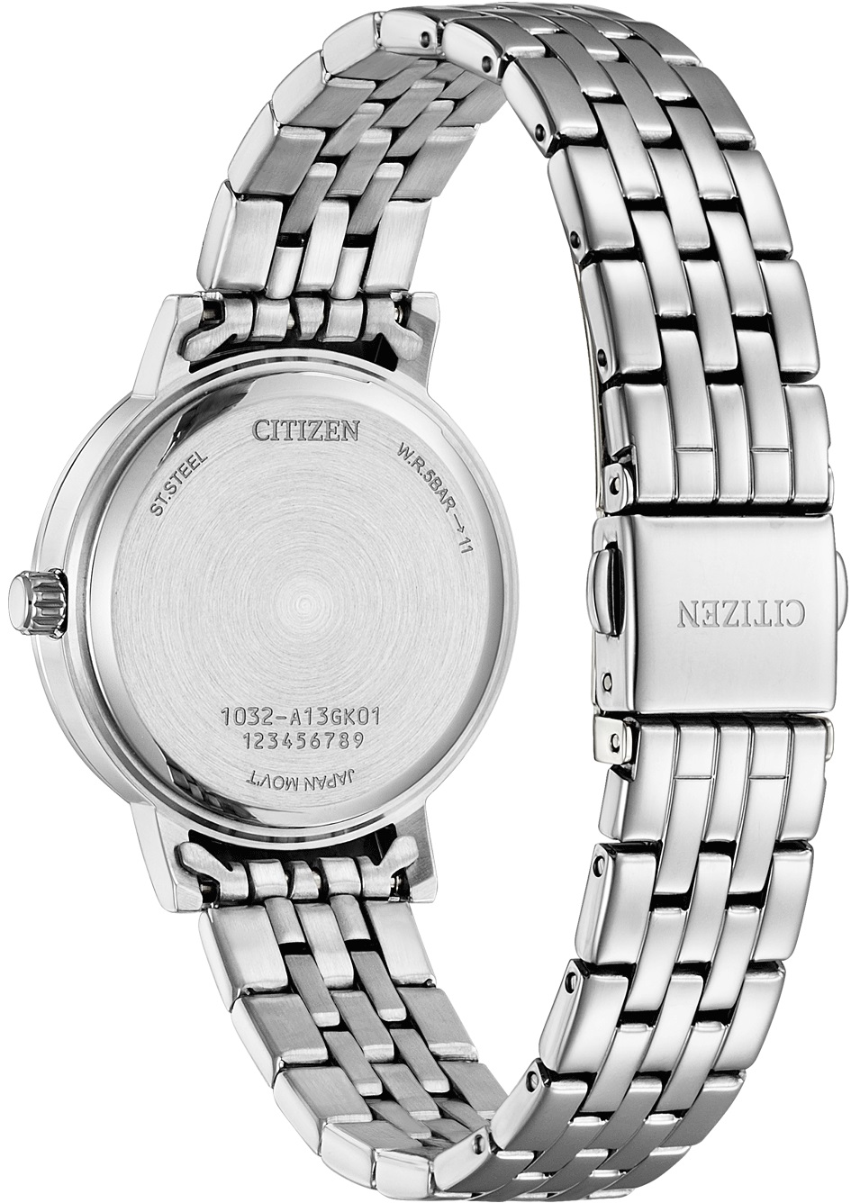 CITIZEN Lady's Elegant Crystals Collection Quartz Pink Dial 31.2mm Silver Stainless Steel Bracelet EL3100-55W - 