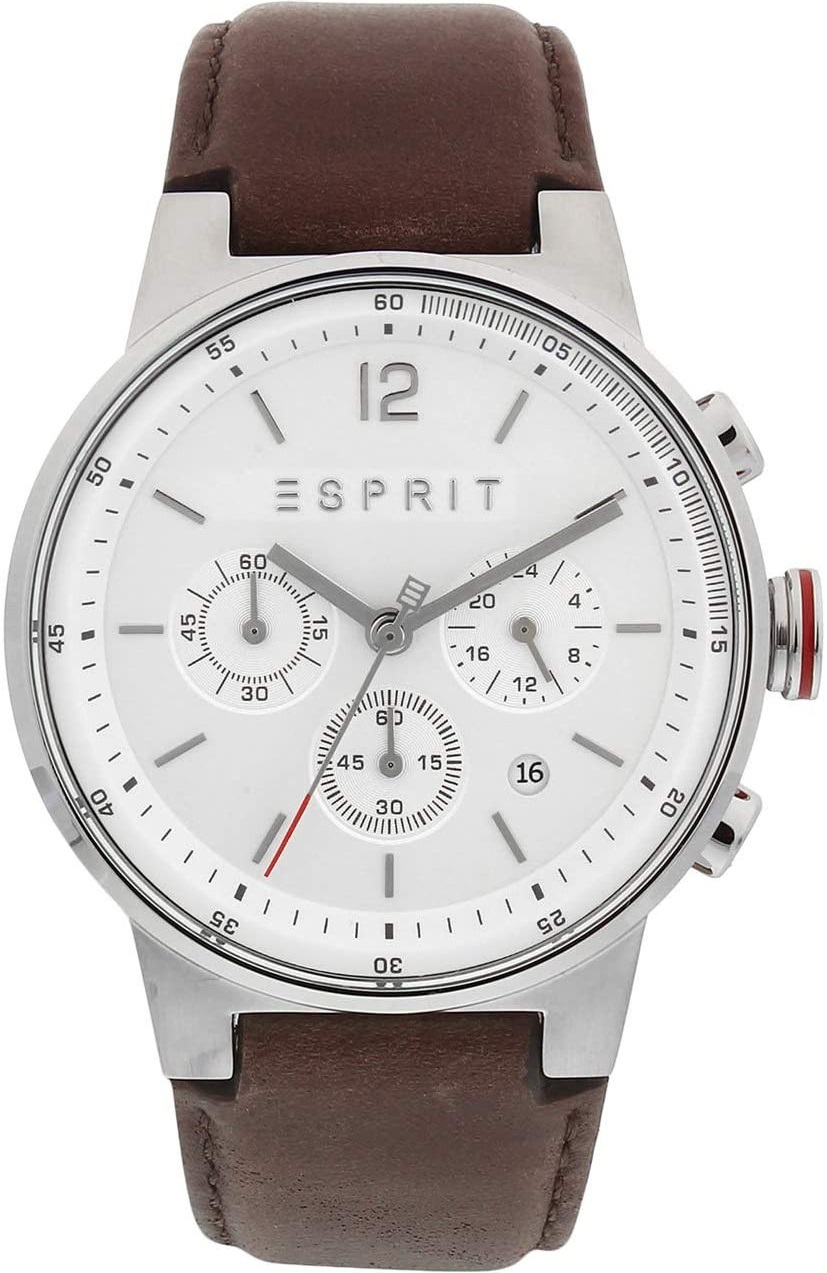 ESPRIT Equalizer Chronograph 42mm Silver Stainless Steel Brown Leather Strap ES1G025L0015 - 