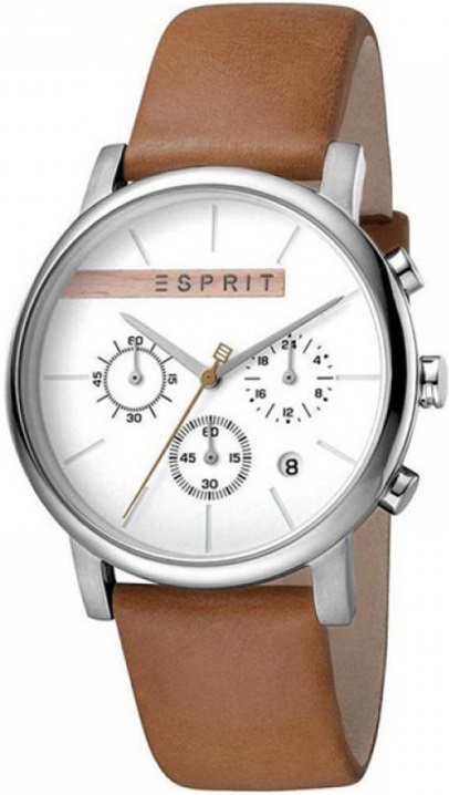 ESPRIT Vision Chronograph 40mm Silver Stainless Steel Brown Leather Strap ES1G040L0015 - 