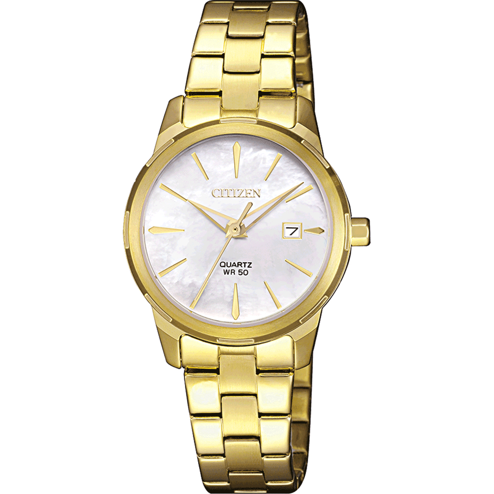 CITIZEN Elegance White Pearl Dial 28mm Gold Stainless Steel Bracelet EU6072-56D - 
