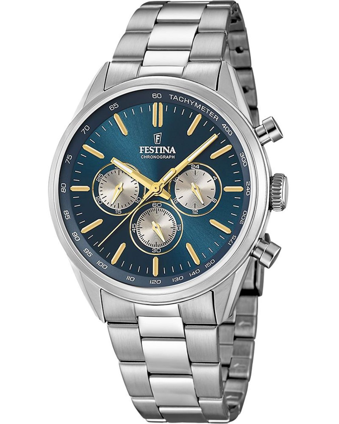 FESTINA Timeless Chronograph Blue-Silver Dial 43.5mm Silver Stainless Steel Bracelet F16820/C - 