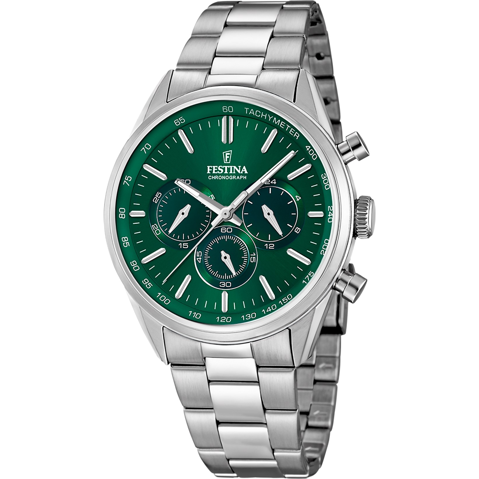 FESTINA Timeless Chronograph Green Dial 43.5mm Silver Stainless Steel Bracelet F16820/R - 1