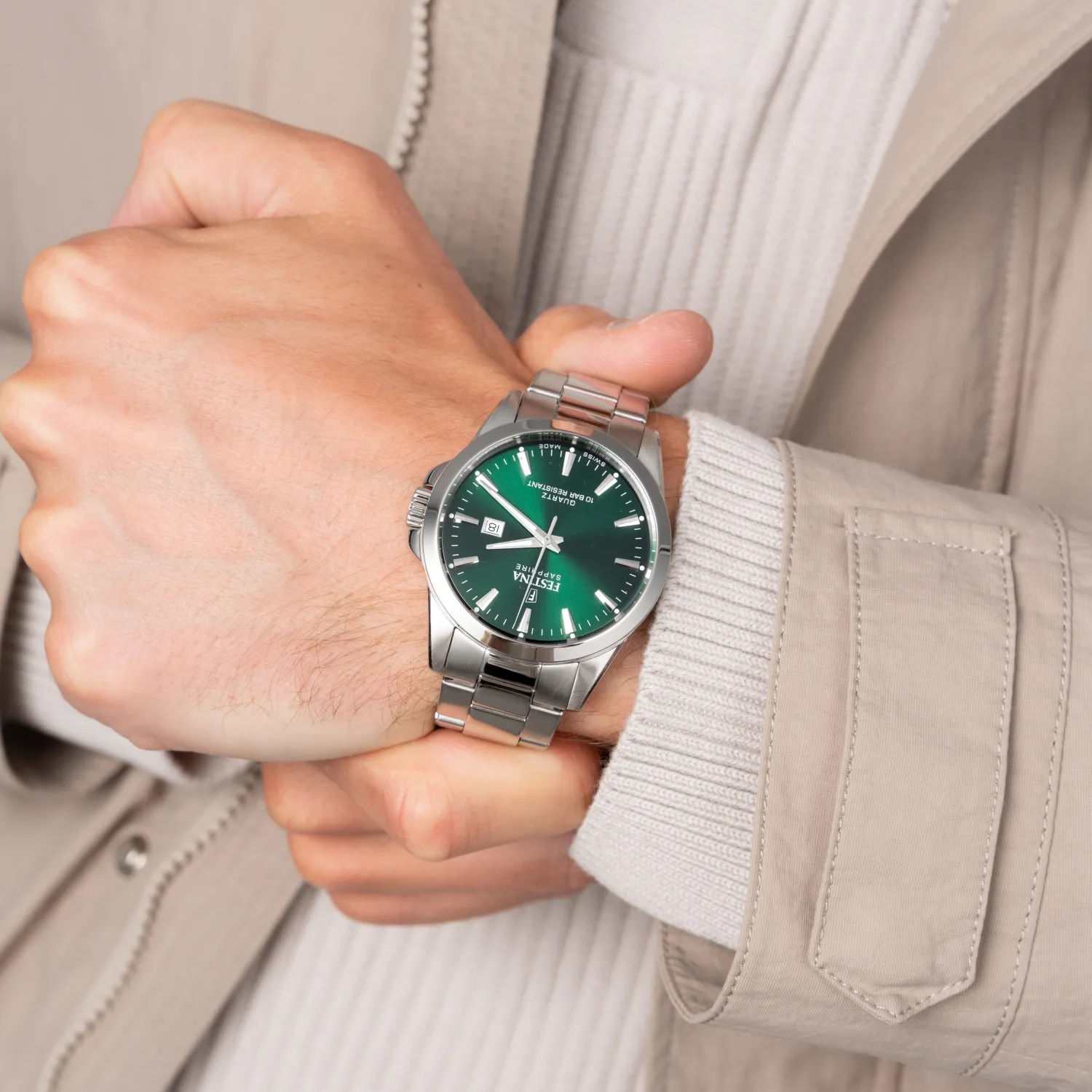 FESTINA Swiss Classic Green Dial 41mm Silver Stainless Steel Bracelet F20024/6 - 3