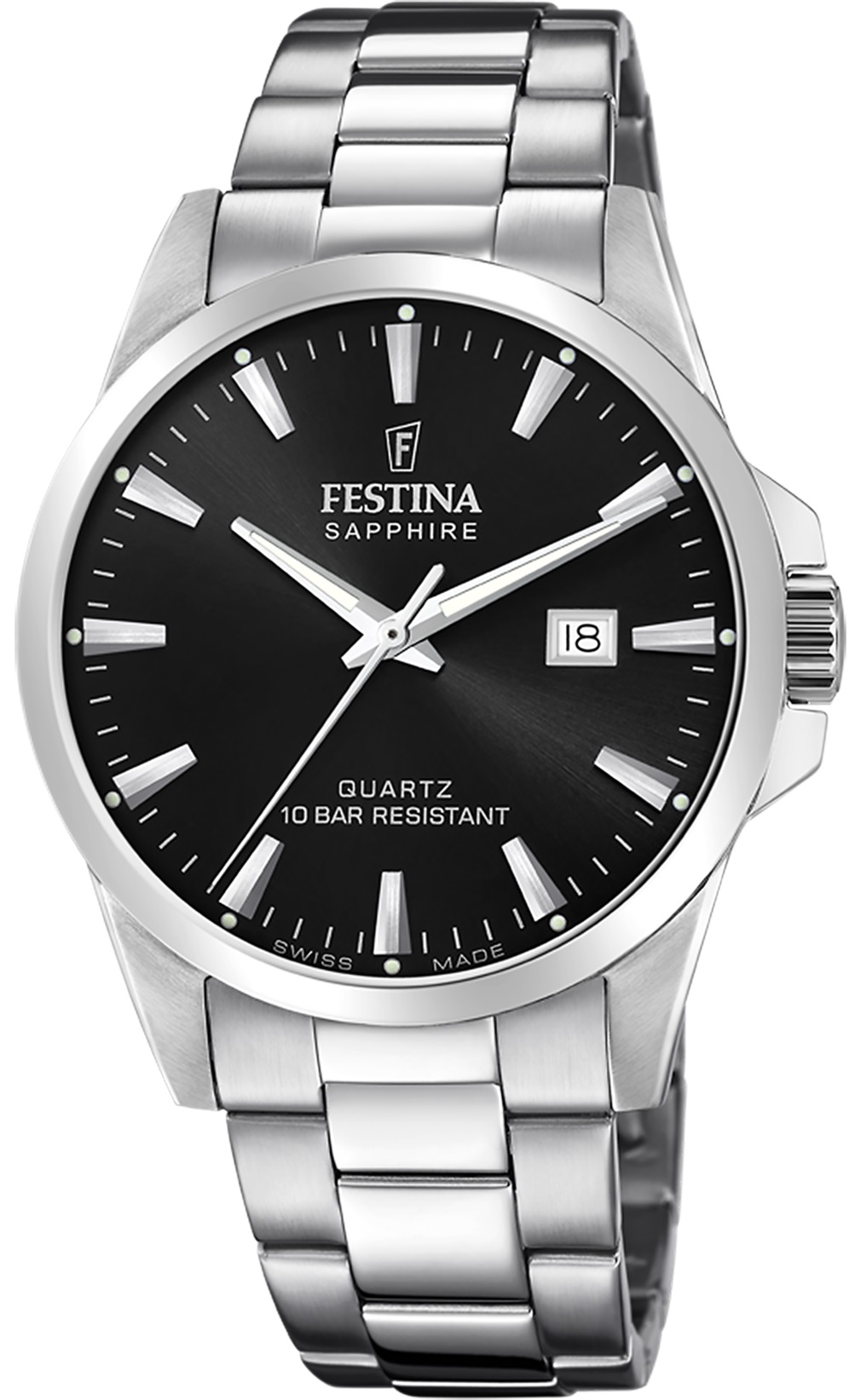 FESTINA Swiss Classic Black Dial 41mm Silver Stainless Steel Bracelet F20024/4 - 