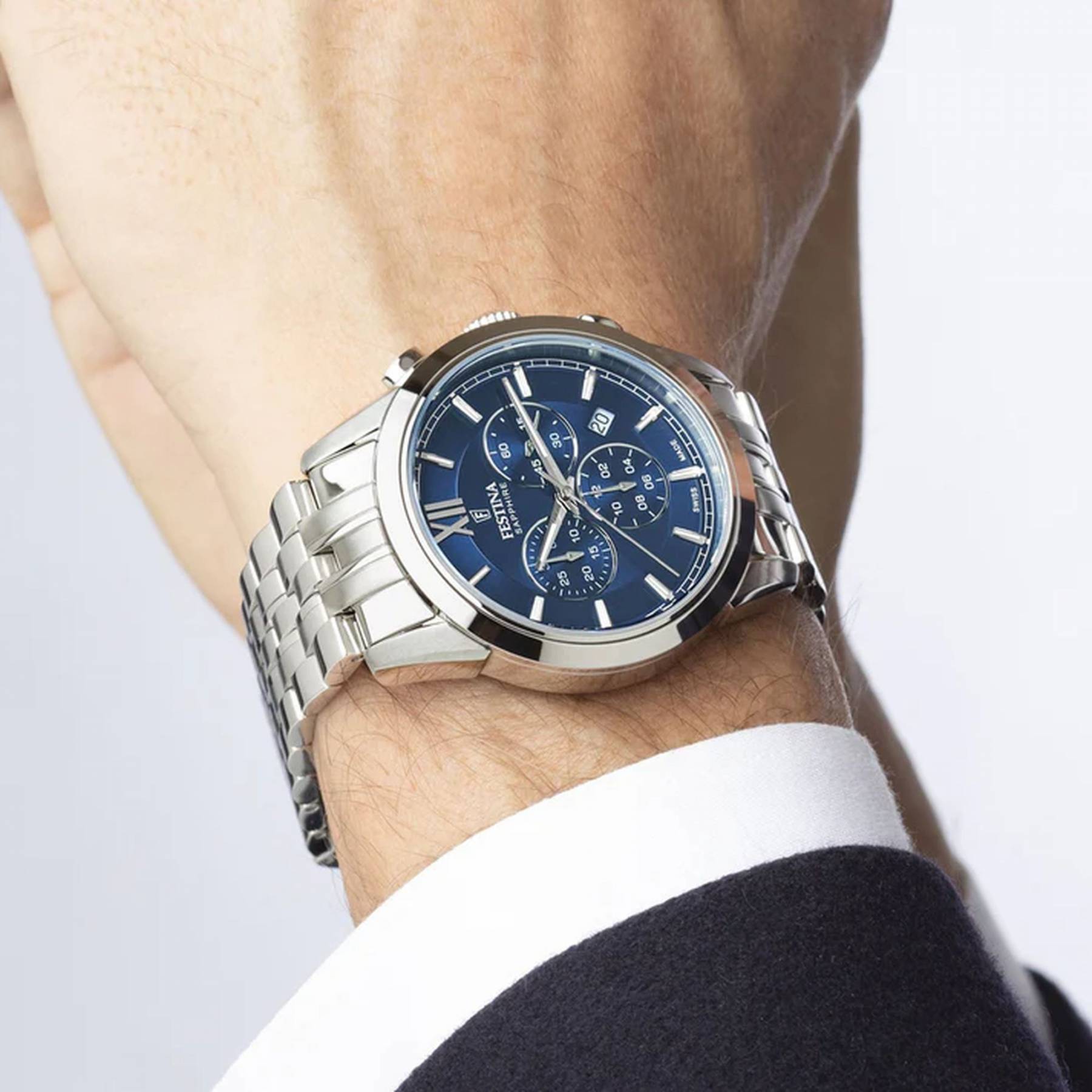 FESTINA Swiss Made Chrono Blue Dial 41mm Silver Stainless Steel Bracelet F20040/2 - 4