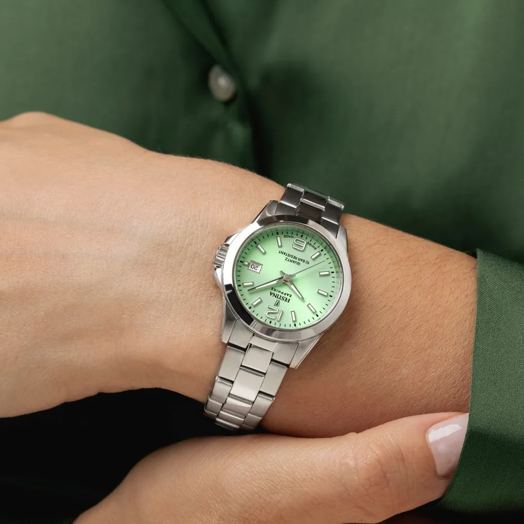 FESTINA Swiss Women's Classic Green Dial 29.5mm Silver Stainless Steel Bracelet F20049/2 - 