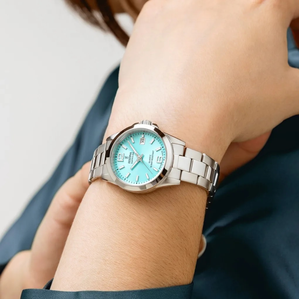 FESTINA Swiss Women's Classic Turquoise Dial 29.5mm Silver Stainless Steel Bracelet F20049/4 - 