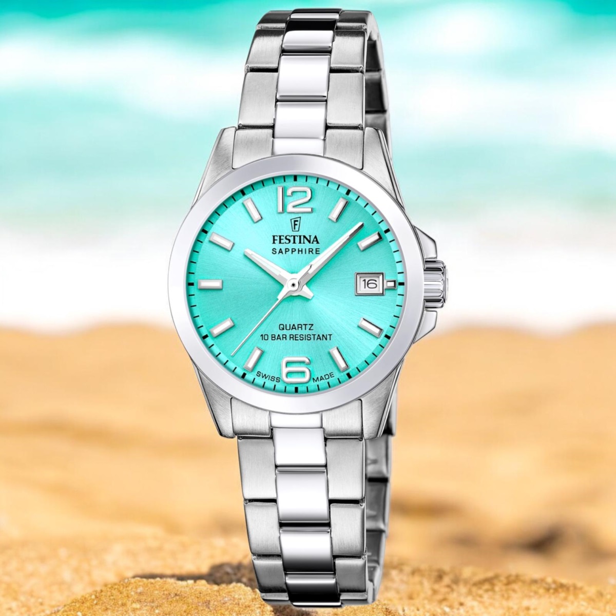 FESTINA Swiss Women's Classic Turquoise Dial 29.5mm Silver Stainless Steel Bracelet F20049/4 - 3