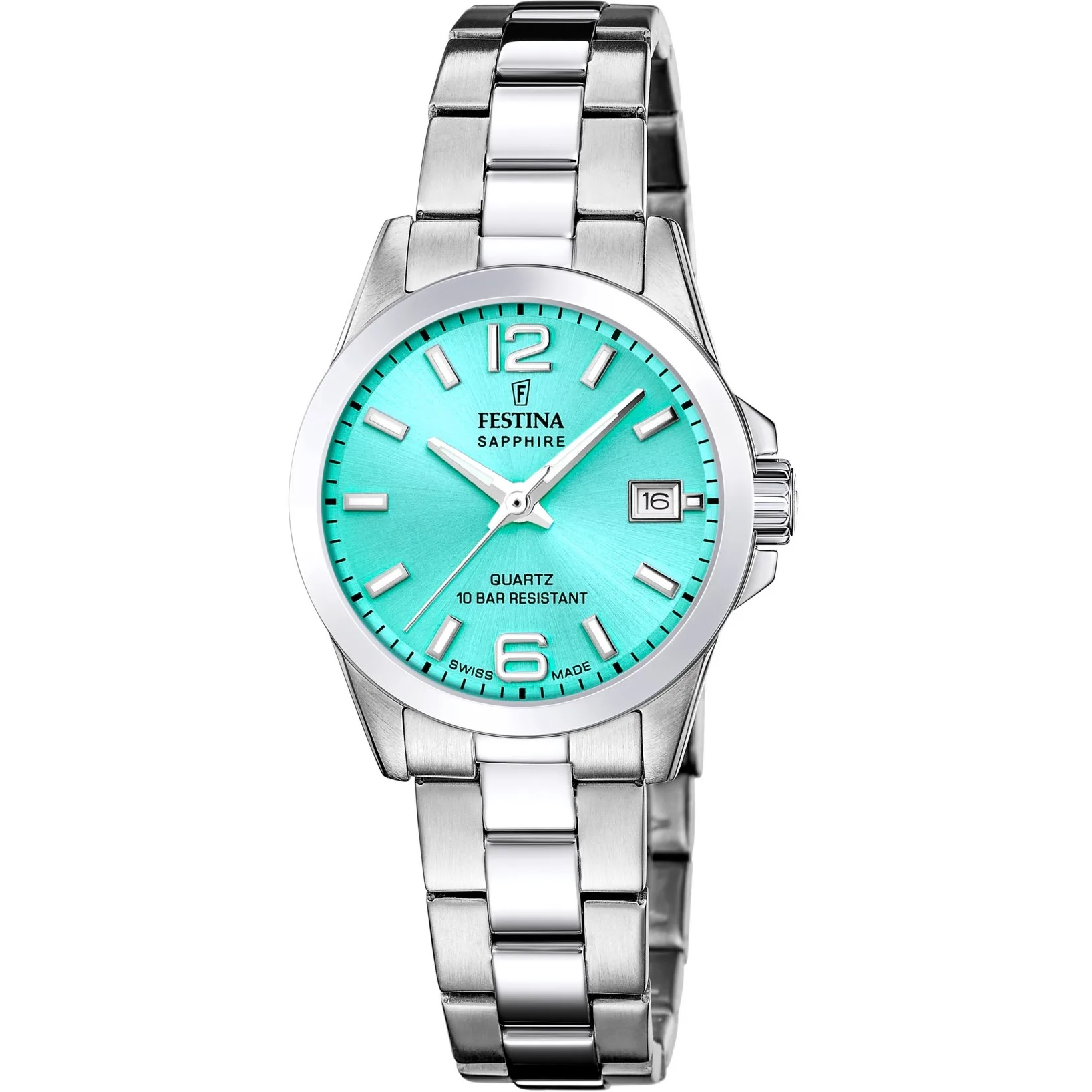 FESTINA Swiss Women's Classic Turquoise Dial 29.5mm Silver Stainless Steel Bracelet F20049/4 - 
