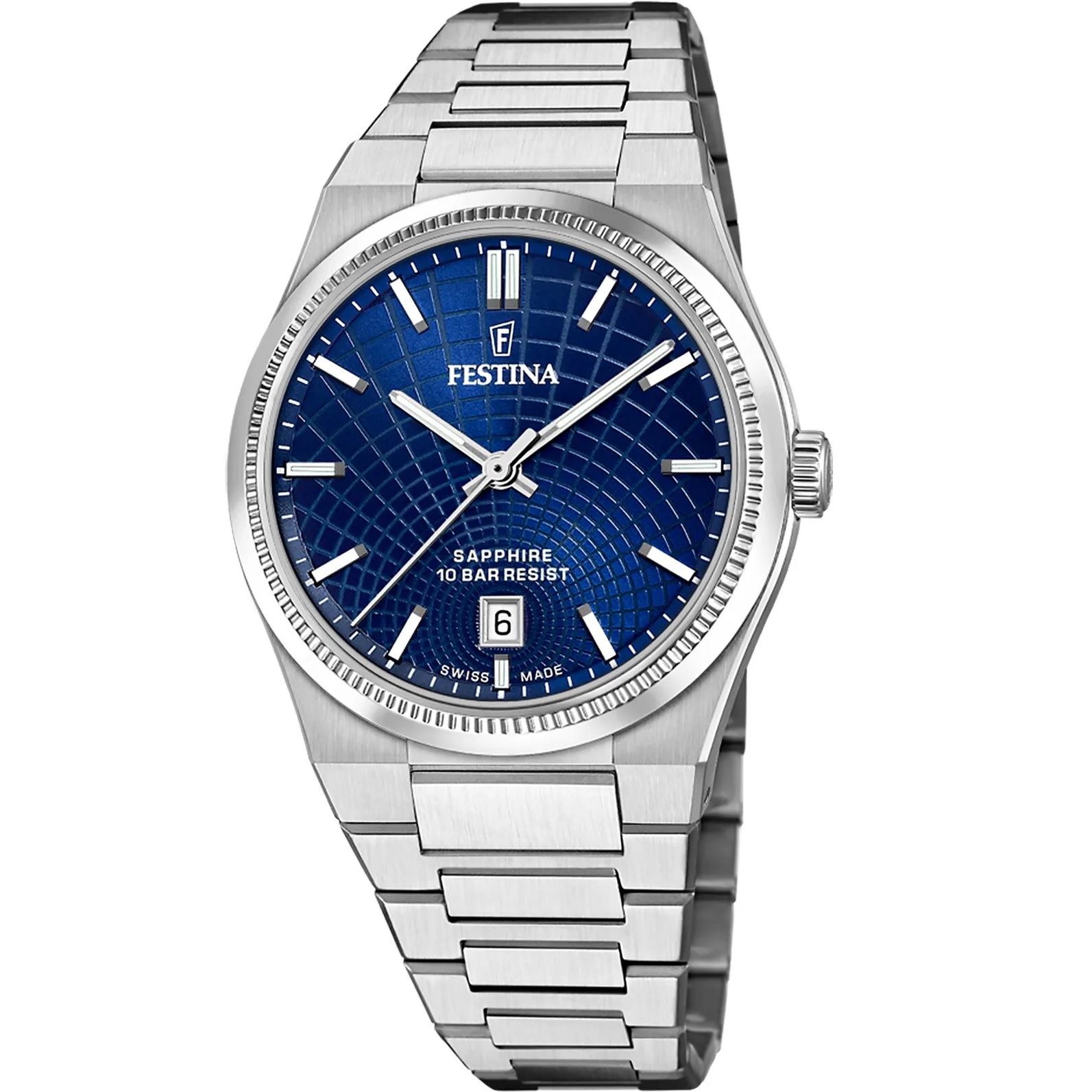 FESTINA Swiss Made Rivé Blue Dial 40mm Silver Stainless Steel Bracelet F20051/4 - 