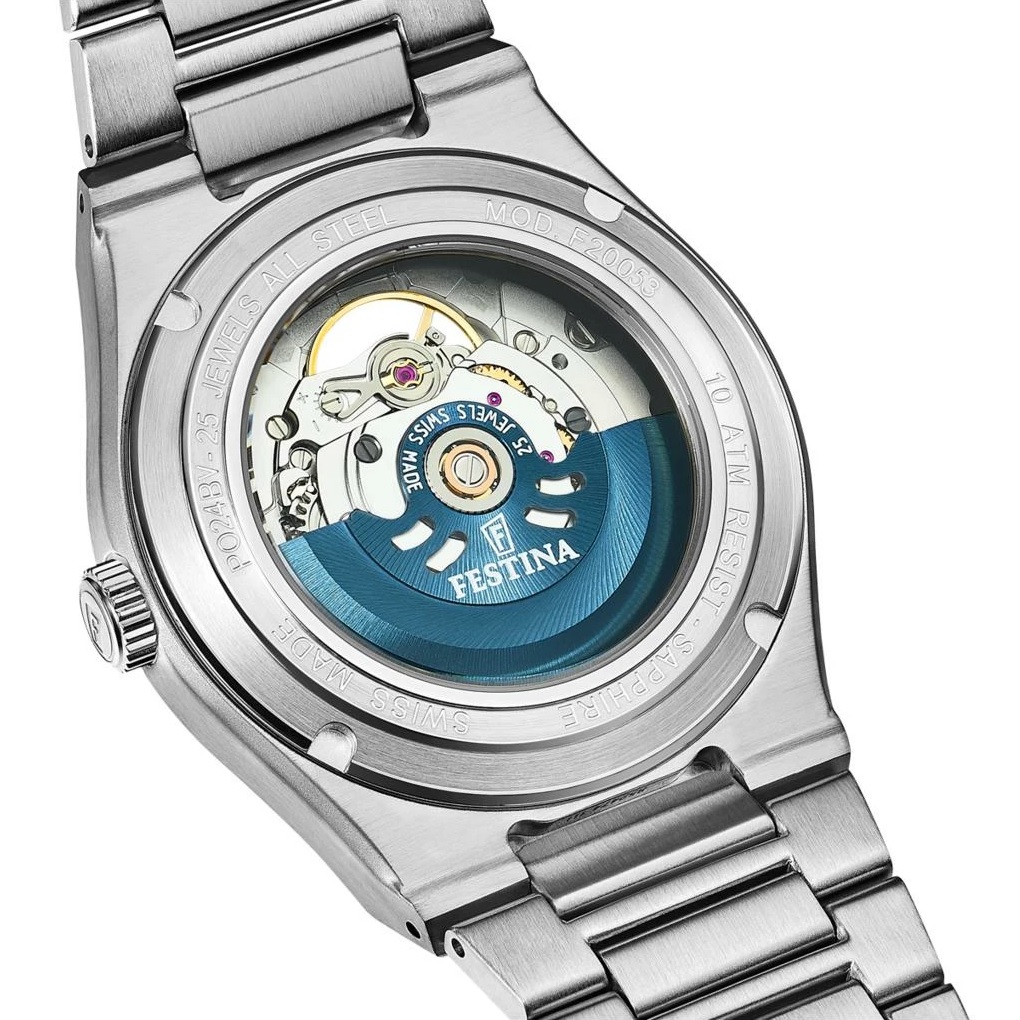 FESTINA Swiss Made Rivé Open Heart Automatic Green Dial 40mm Silver Stainless Steel Bracelet F20053/3 - 