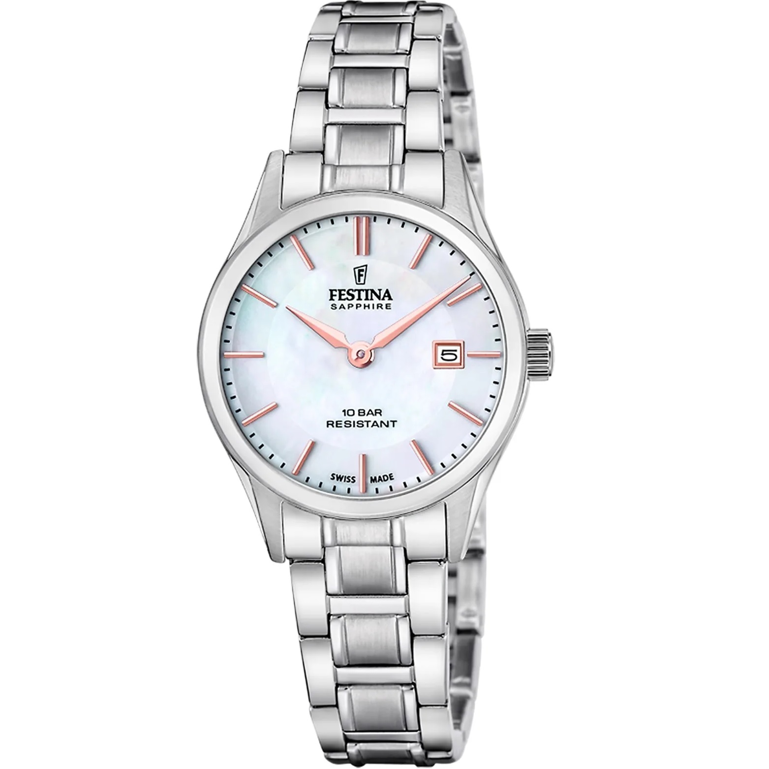 FESTINA Swiss Women's Classic White Pearl Dial 29mm Silver Stainless Steel Bracelet F20068/2 - 