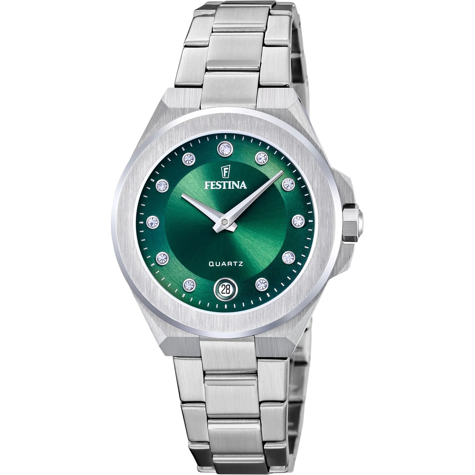 FESTINA Mademoiselle Green Dial with Crystals 33mm Silver Stainless Steel Bracelet F20700/4 - 