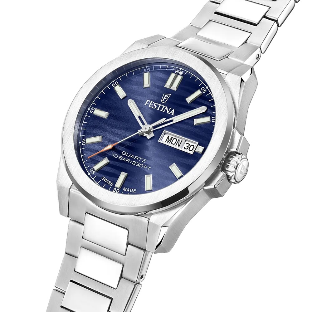 FESTINA Swiss Made Acier Blue Dial 40mm Silver Stainless Steel Bracelet F20073/2 - 
