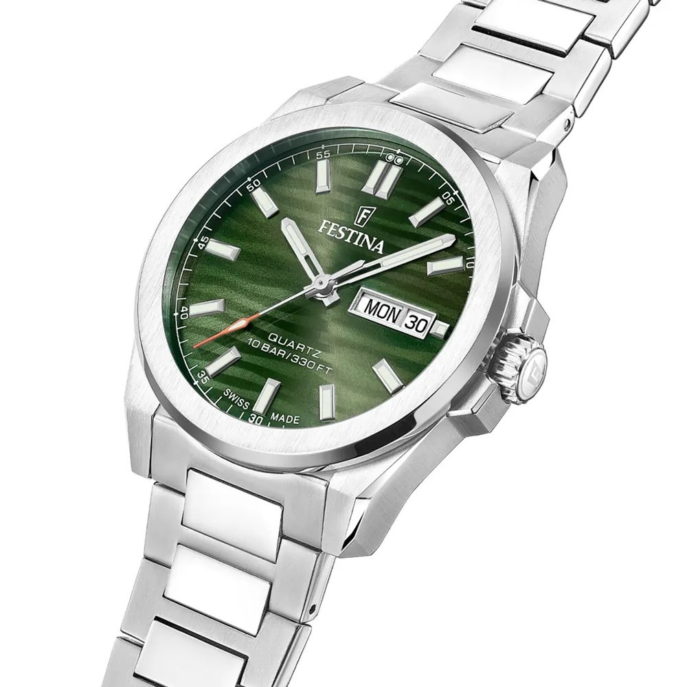 FESTINA Swiss Made Acier Green Dial 40mm Silver Stainless Steel Bracelet F20073/4 - 3