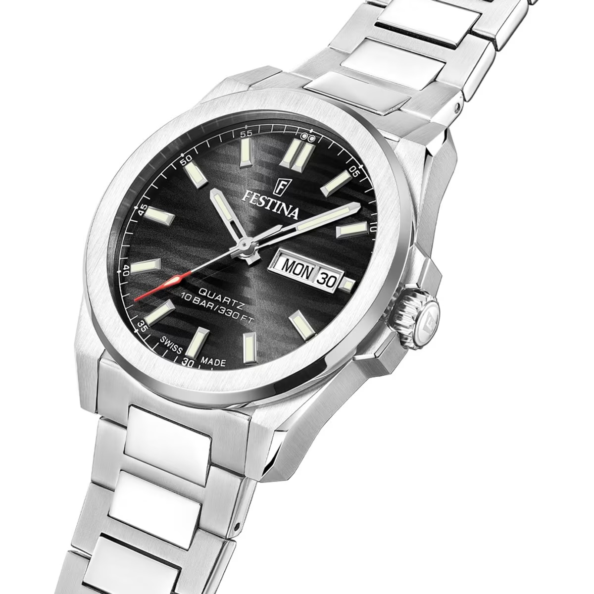 FESTINA Swiss Made Acier Black Dial 40mm Silver Stainless Steel Bracelet F20073/5 - 
