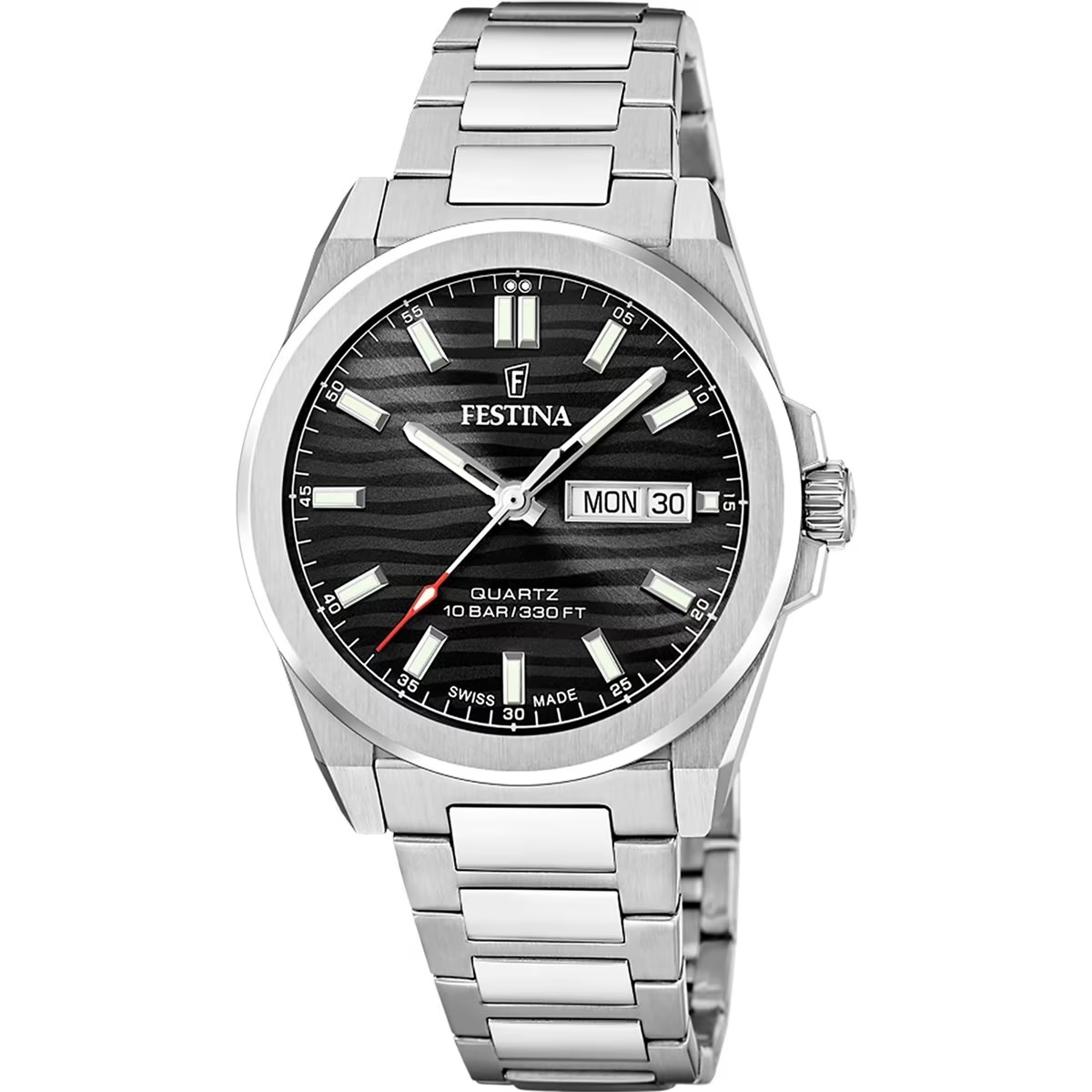 FESTINA Swiss Made Acier Black Dial 40mm Silver Stainless Steel Bracelet F20073/5 - 