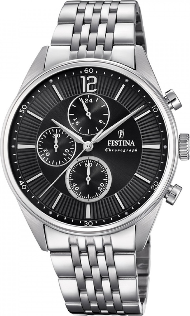 FESTINA Timeless Chronograph Black Dial 41.5mm Silver Stainless Steel Bracelet F20285/4 - 