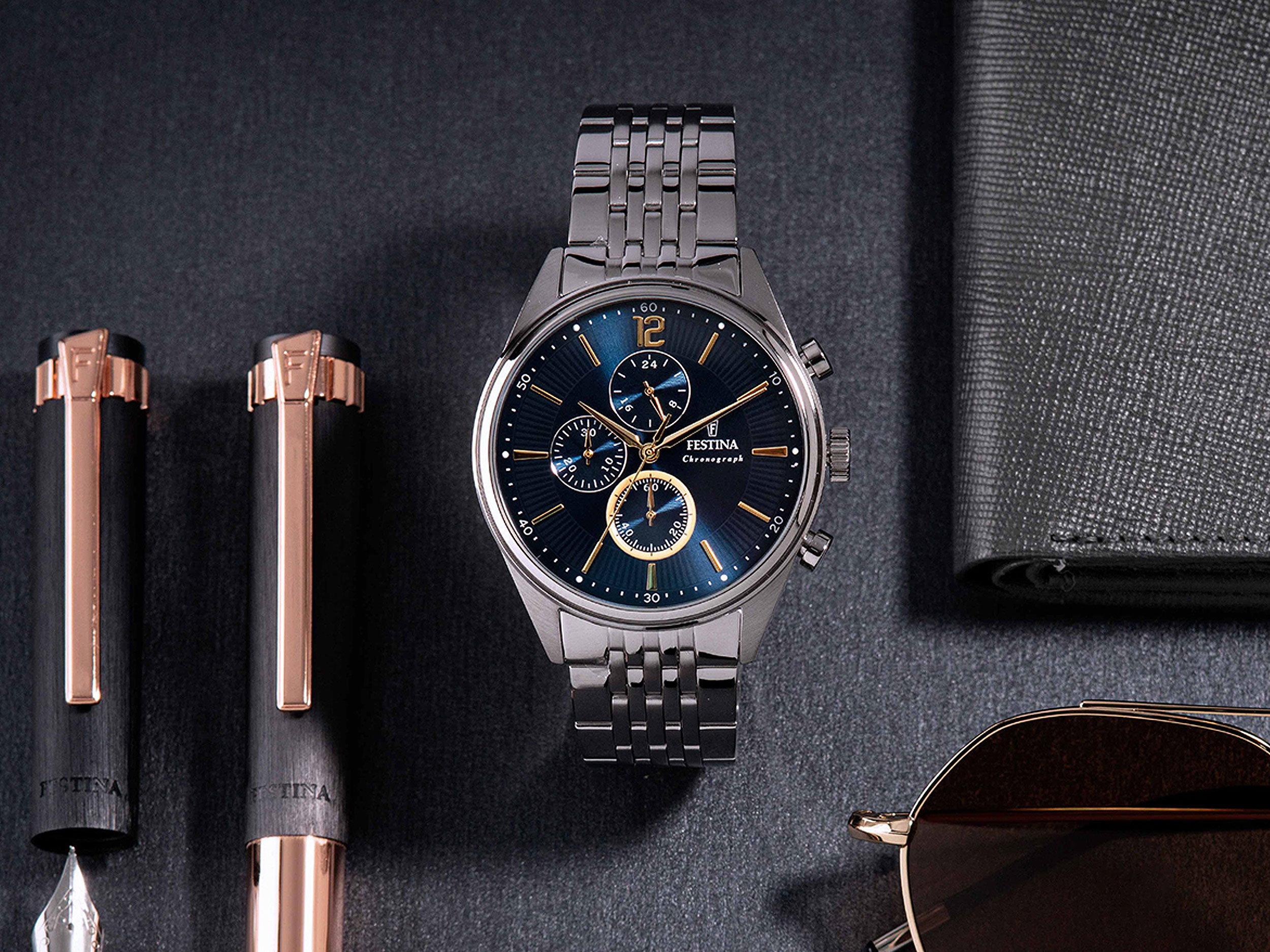 FESTINA Timeless Chronograph Blue Dial 41.5mm Silver Stainless Steel Bracelet F20285/3 - 4