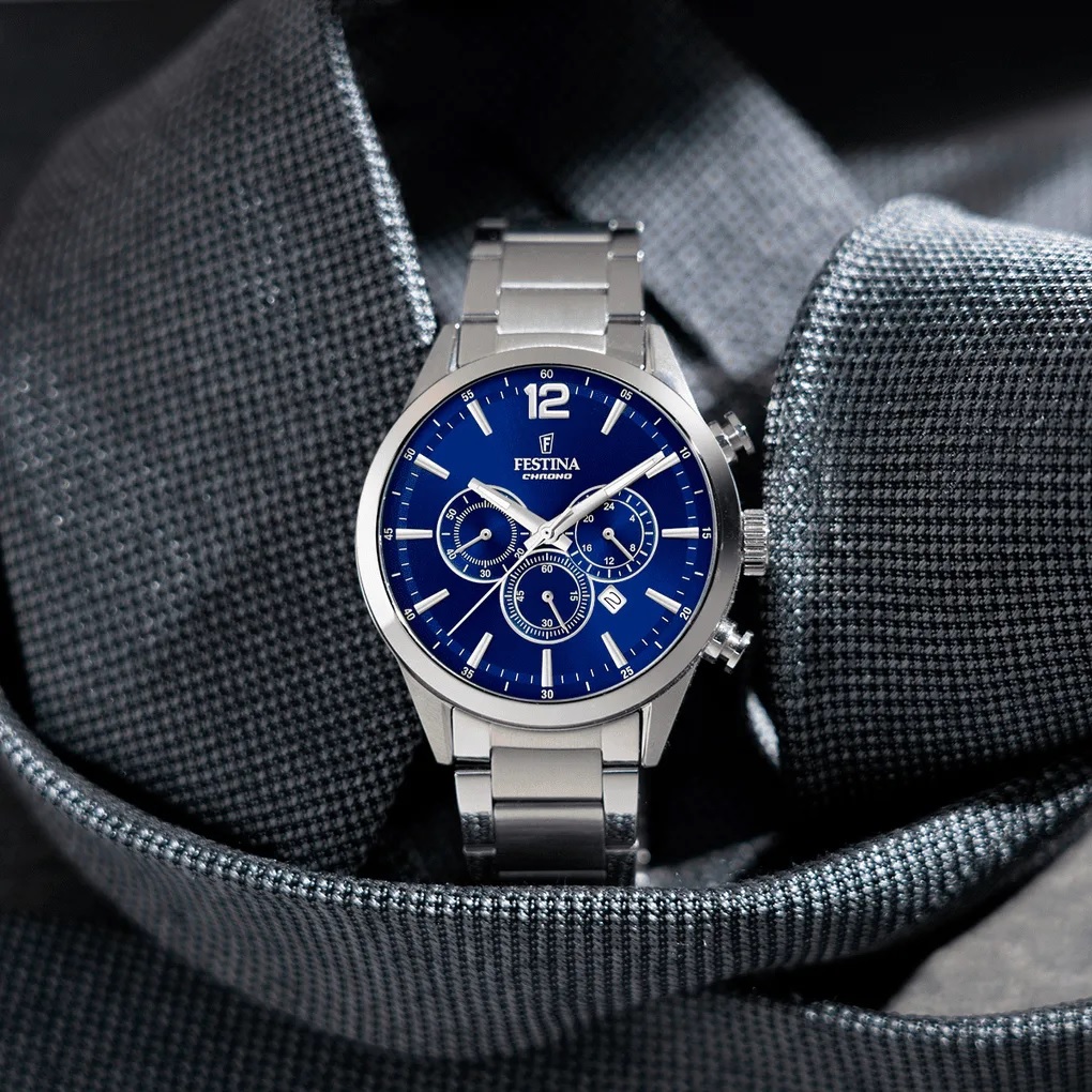 FESTINA Timeless Chronograph Blue Dial 43.5mm Silver Stainless Steel Bracelet F20343/7 - 3