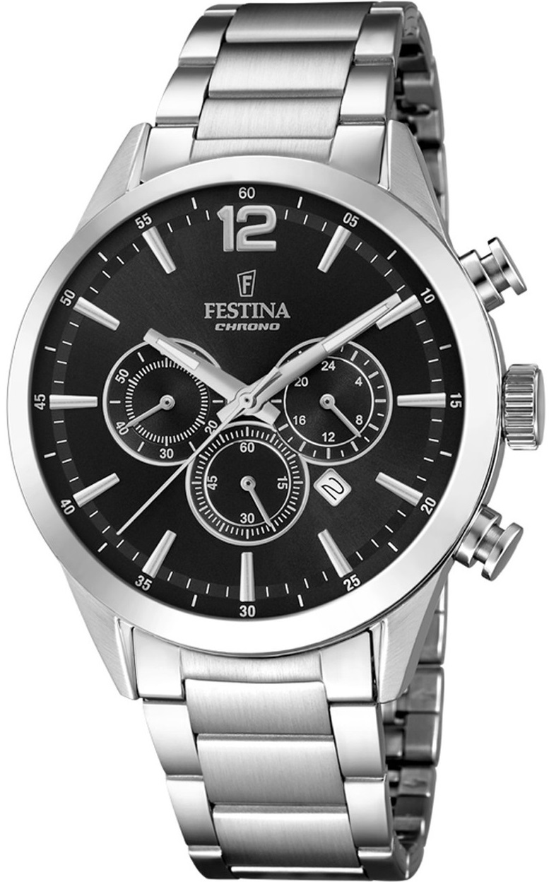 FESTINA Timeless Chronograph Black Dial 43.5mm Silver Stainless Steel Bracelet F20343/8 - 