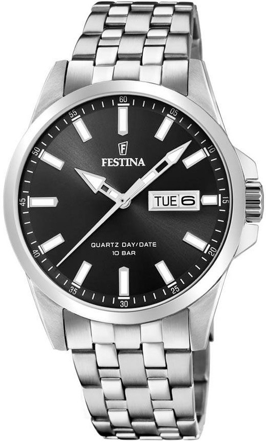 FESTINA Classic Black Dial 41mm Silver Stainless Steel Bracelet F20357/4 - 