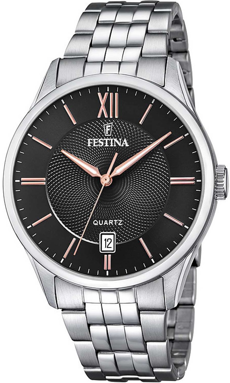 FESTINA Classic Black Rose Gold Dial 43mm Silver Stainless Steel Bracelet F20425/6 - 