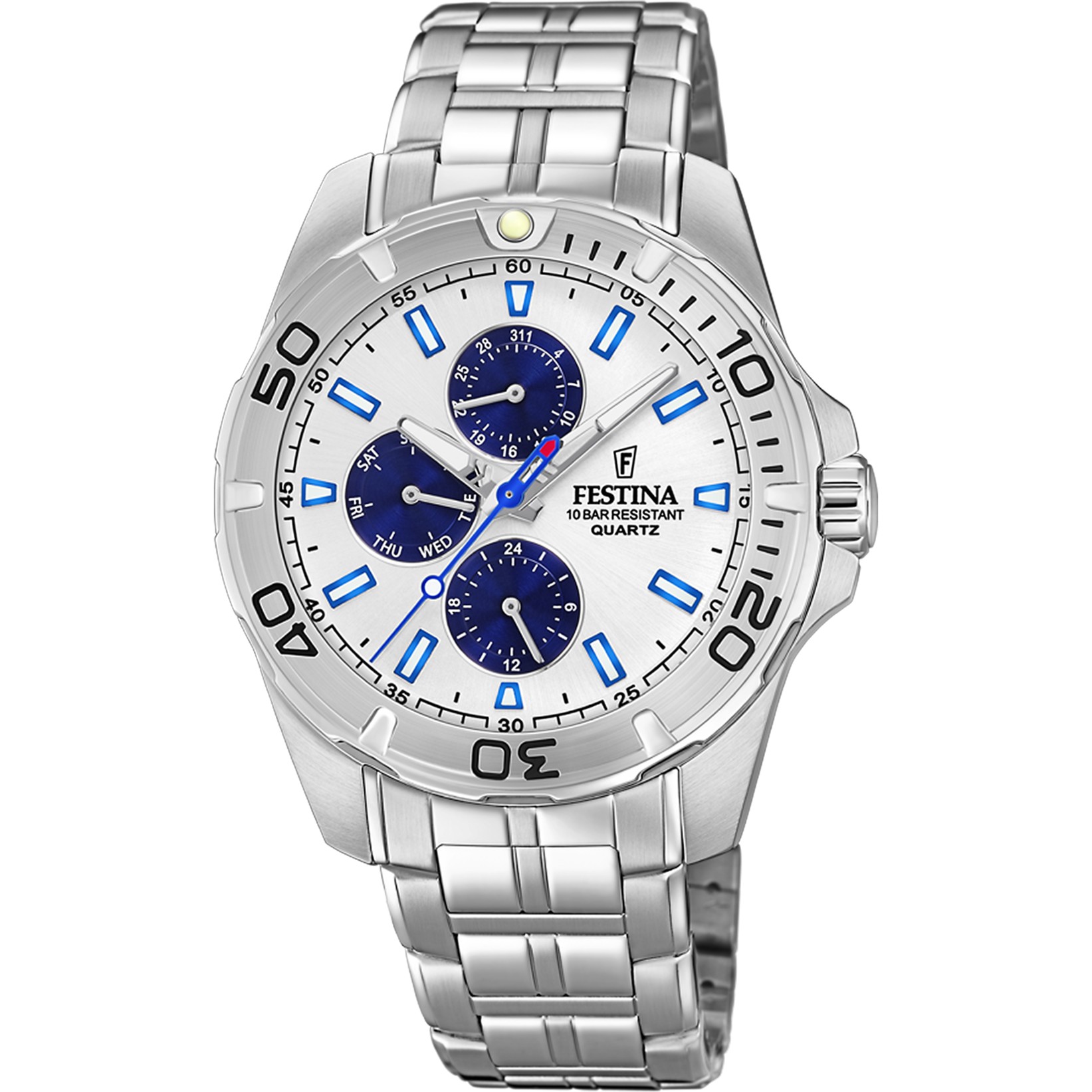 FESTINA Sport Multifunction White Blue Dial 43mm Silver Stainless Steel Bracelet F20445/1 - 