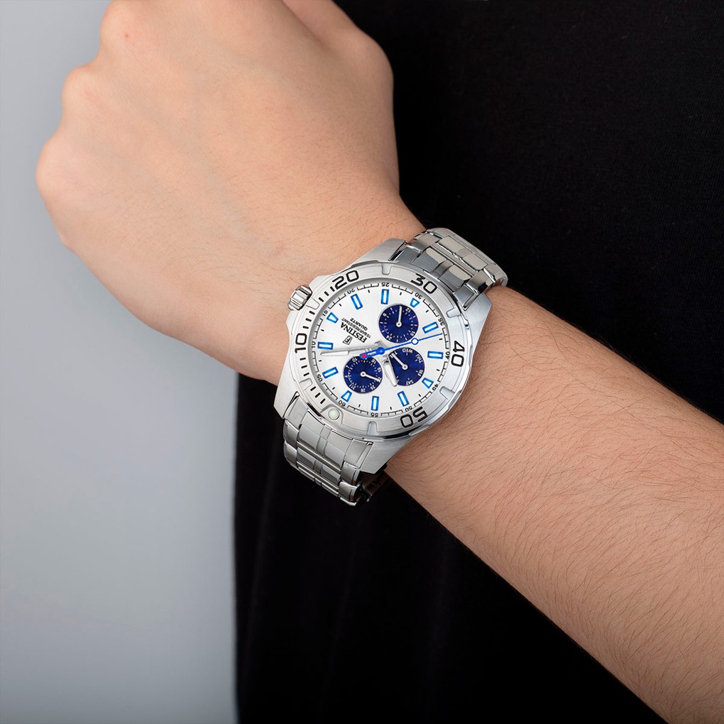 FESTINA Sport Multifunction White Blue Dial 43mm Silver Stainless Steel Bracelet F20445/1 - 3