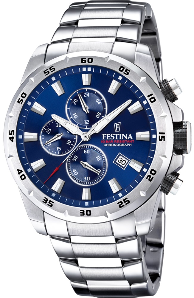 FESTINA Chrono Sport Chronograph Blue Dial 45mm Silver Stainless Steel Bracelet F20463/2 - 